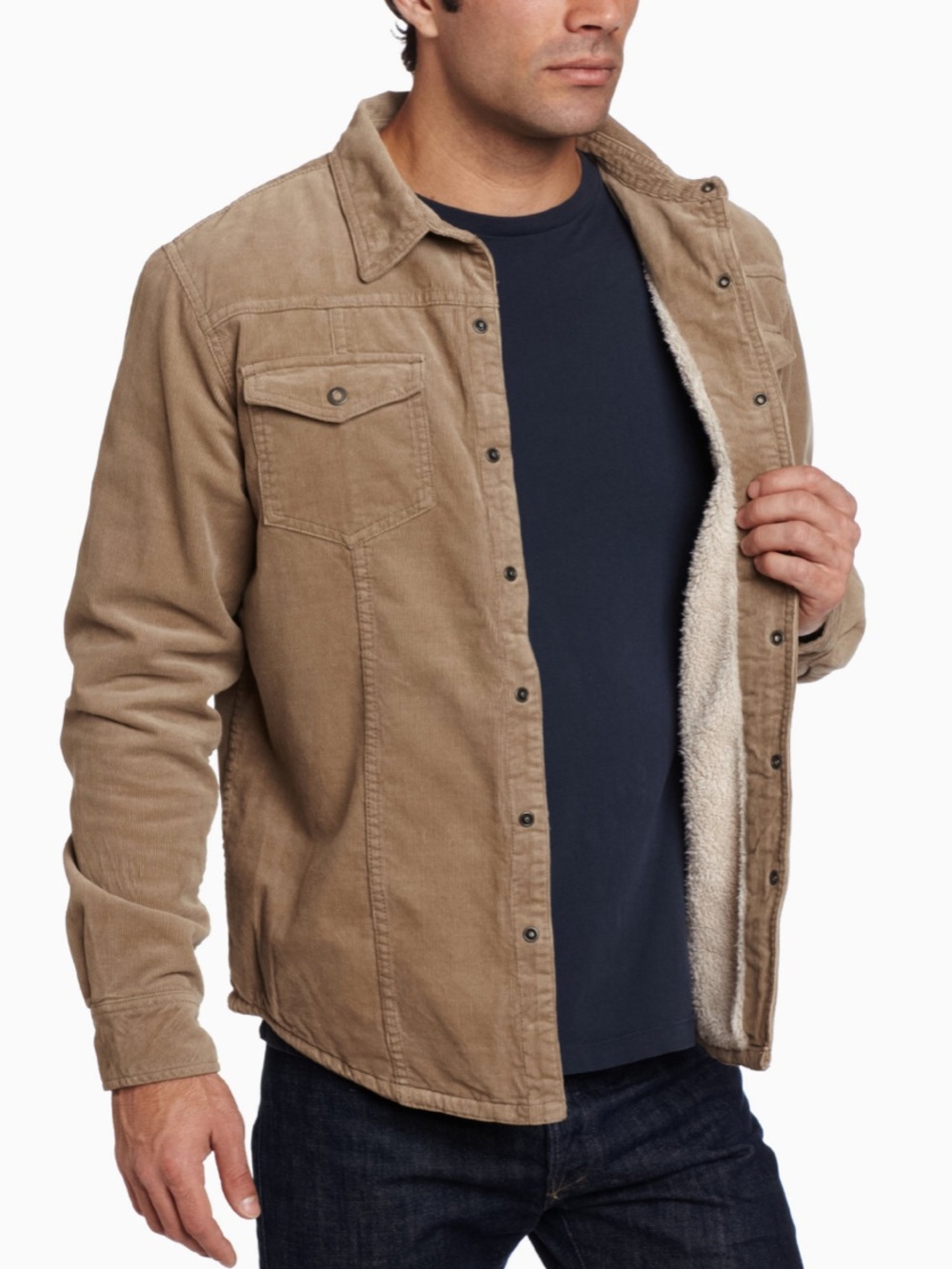 PRANA Corduroy Shacket Sherpa Fleece Lined Mens Large Shirt Jacket Fall Tan